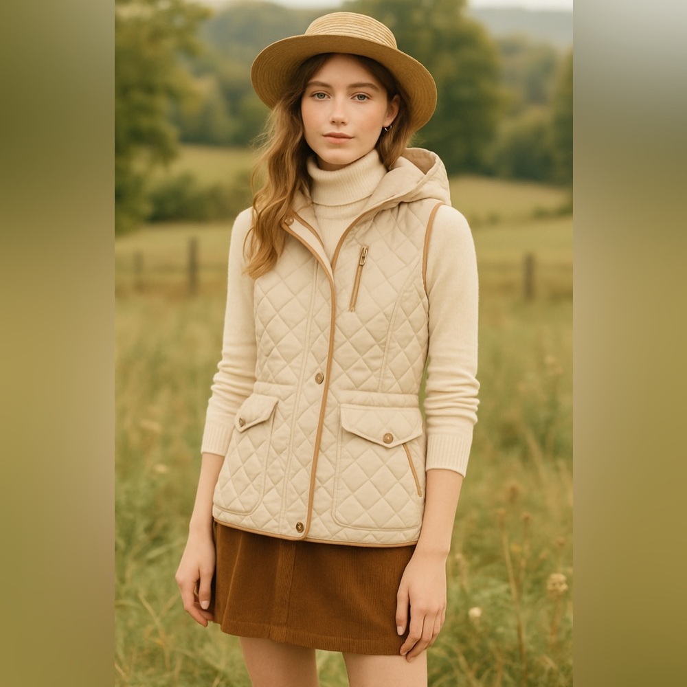 Lauren Ralph Lauren Cream Quilted Hooded Vest